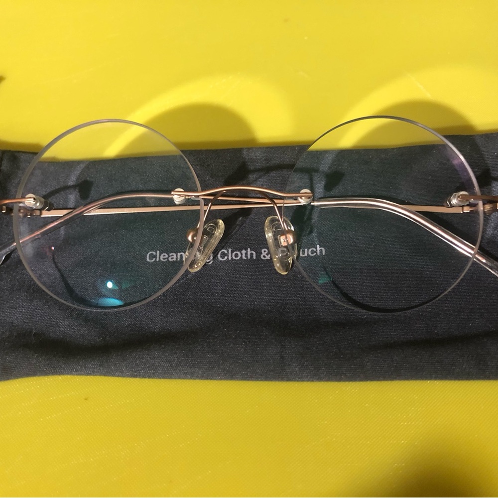 🆕 eyeglass Rimless frames Rose gold color round lenses